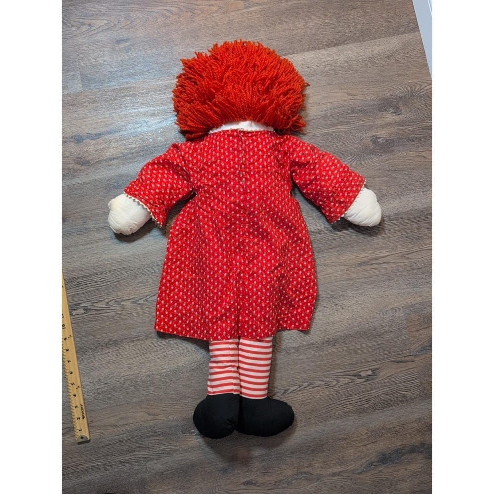 Vintage Raggedy Ann Handmade Rag Doll Red Floral Dress Yarn Hair 36 Inch - Picture 11 of 16